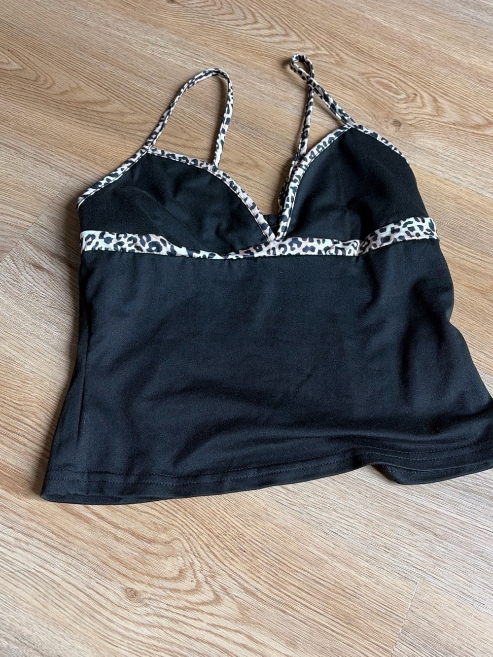 SHEIN Black Cami with Leopard-Print Trim